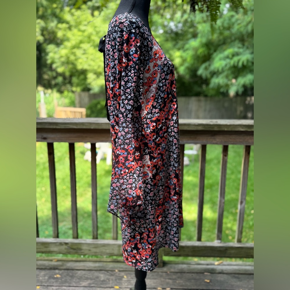 Westport 1962 dressbarn Floral Shift Dress Bell Sleeves Ribbon Tie Back - Picture 5 of 8